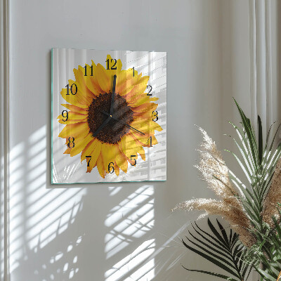 Glass wall clock square Sunflower