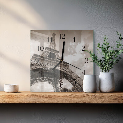 Glass wall clock square Paris