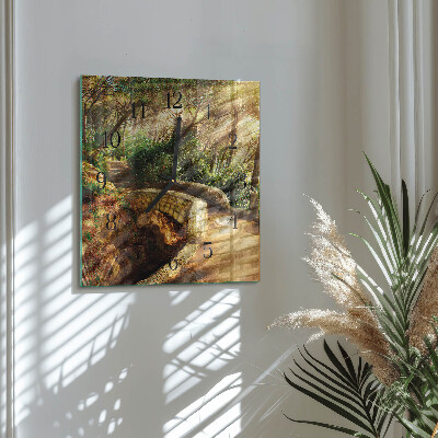 Square wall clock Forest bridge