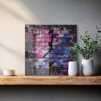 Glass wall clock square Brick