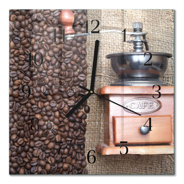 Glass wall clock square Coffee grinder