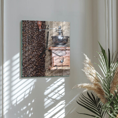 Glass wall clock square Coffee grinder