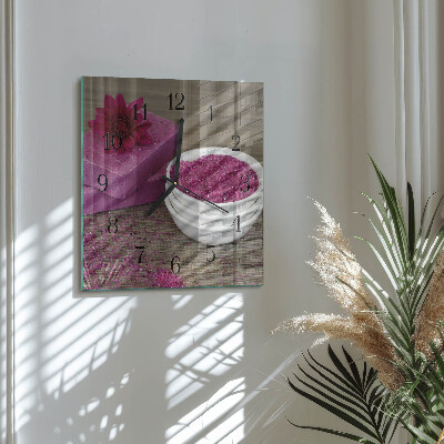 Glass clock square Flower