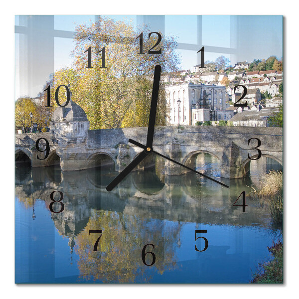 Glass wall clock square Bridge