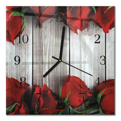 Glass wall clock square Rose tablets