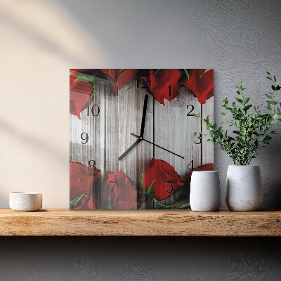 Glass wall clock square Rose tablets