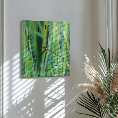 Glass clock square Grass