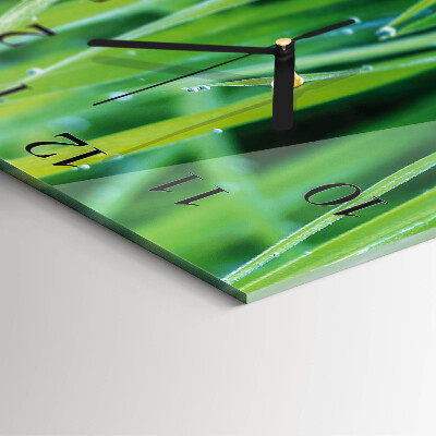 Glass clock square Grass
