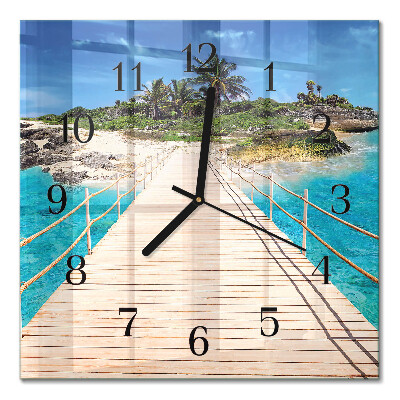 Glass wall clock square Bridge on the island
