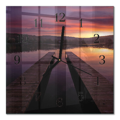 Glass wall clock square Sunset