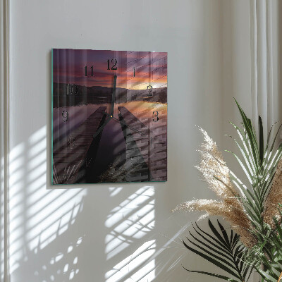 Glass wall clock square Sunset