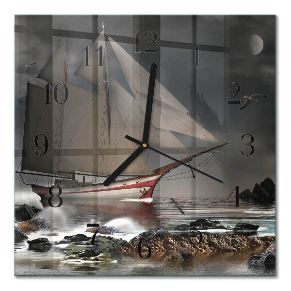 Glass clock square Sailboat