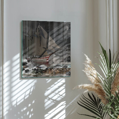 Glass clock square Sailboat