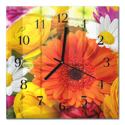 Glass wall clock square Flowers