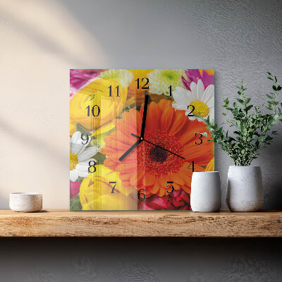 Glass wall clock square Flowers