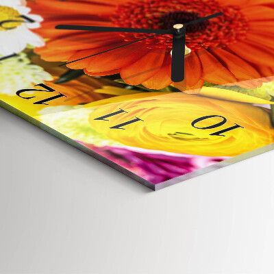 Glass wall clock square Flowers