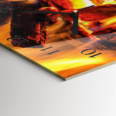Glass wall clock square Fire