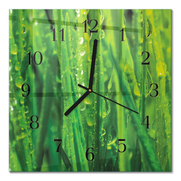 Glass clock square Grass