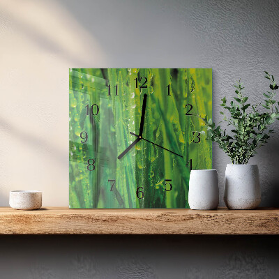 Glass clock square Grass