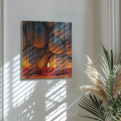 Glass wall clock square Stones