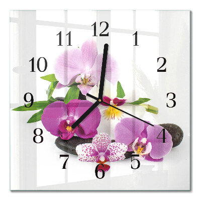 Glass clock square Orchid