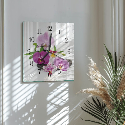 Glass clock square Orchid