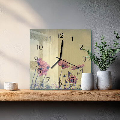 Glass clock square Flowers