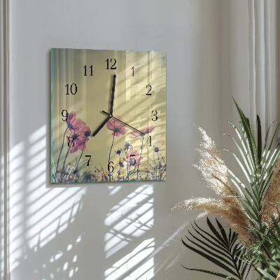 Glass clock square Flowers