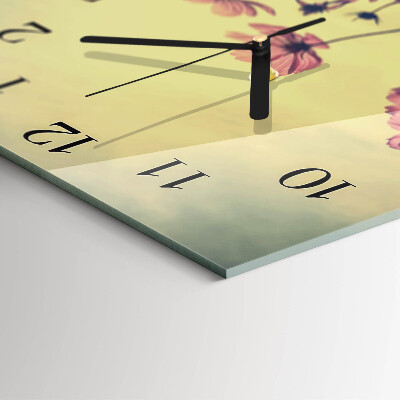 Glass clock square Flowers