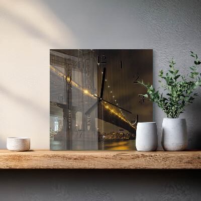 Glass wall clock square Night Bridge
