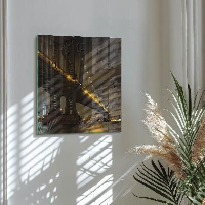 Glass wall clock square Night Bridge