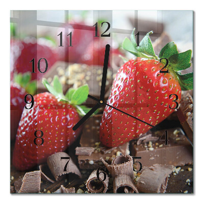 Glass wall clock square Strawberries