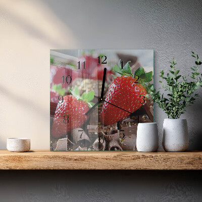 Glass wall clock square Strawberries
