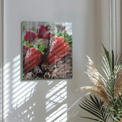 Glass wall clock square Strawberries