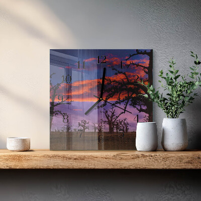 Glass wall clock square Trees