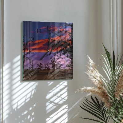 Glass wall clock square Trees