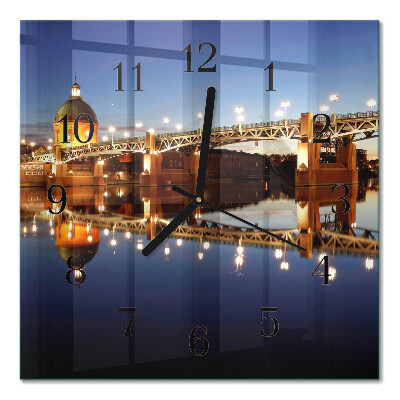 Glass wall clock square Bridge over the river