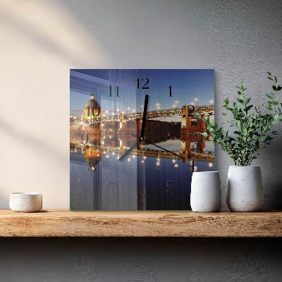 Glass wall clock square Bridge over the river