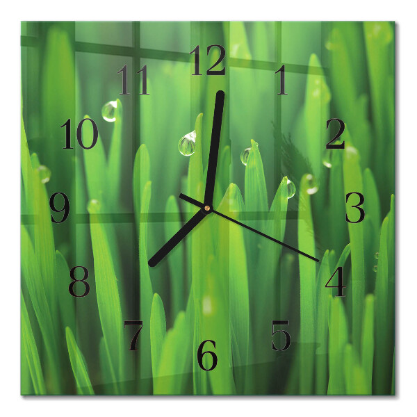 Glass clock square Grass