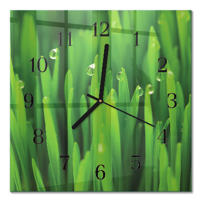 Glass clock square Grass