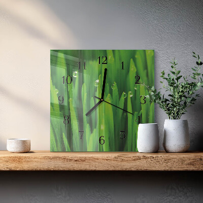 Glass clock square Grass