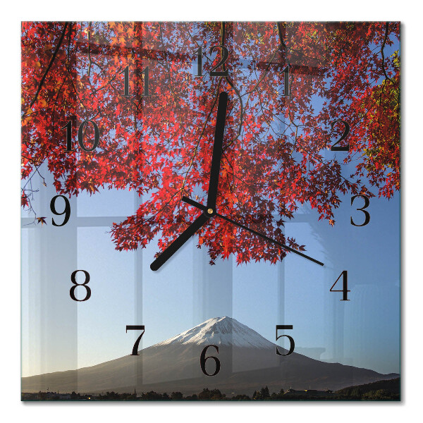 Glass clock square Mountain leaves