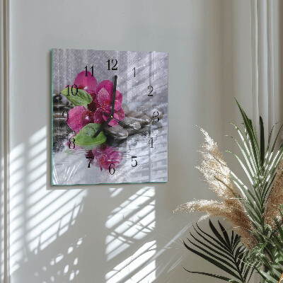 Glass clock square Orchid