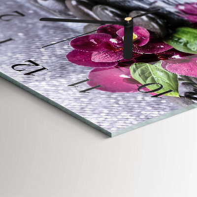 Glass clock square Orchid