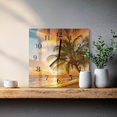 Glass wall clock square Sunset