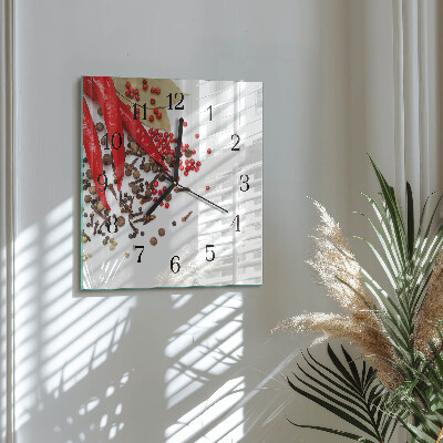 Glass clock square Red pepper