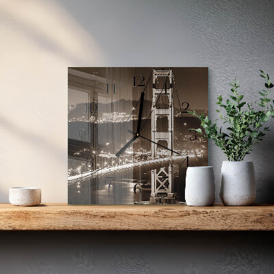 Glass wall clock square Bridge