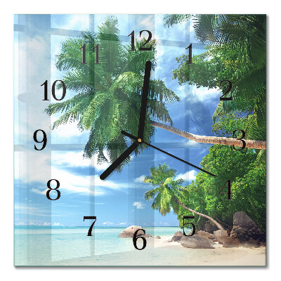 Glass wall clock square Palm trees