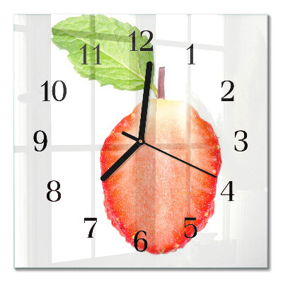 Glass clock square Strawberry