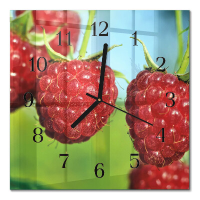 Glass wall clock square Raspberries
